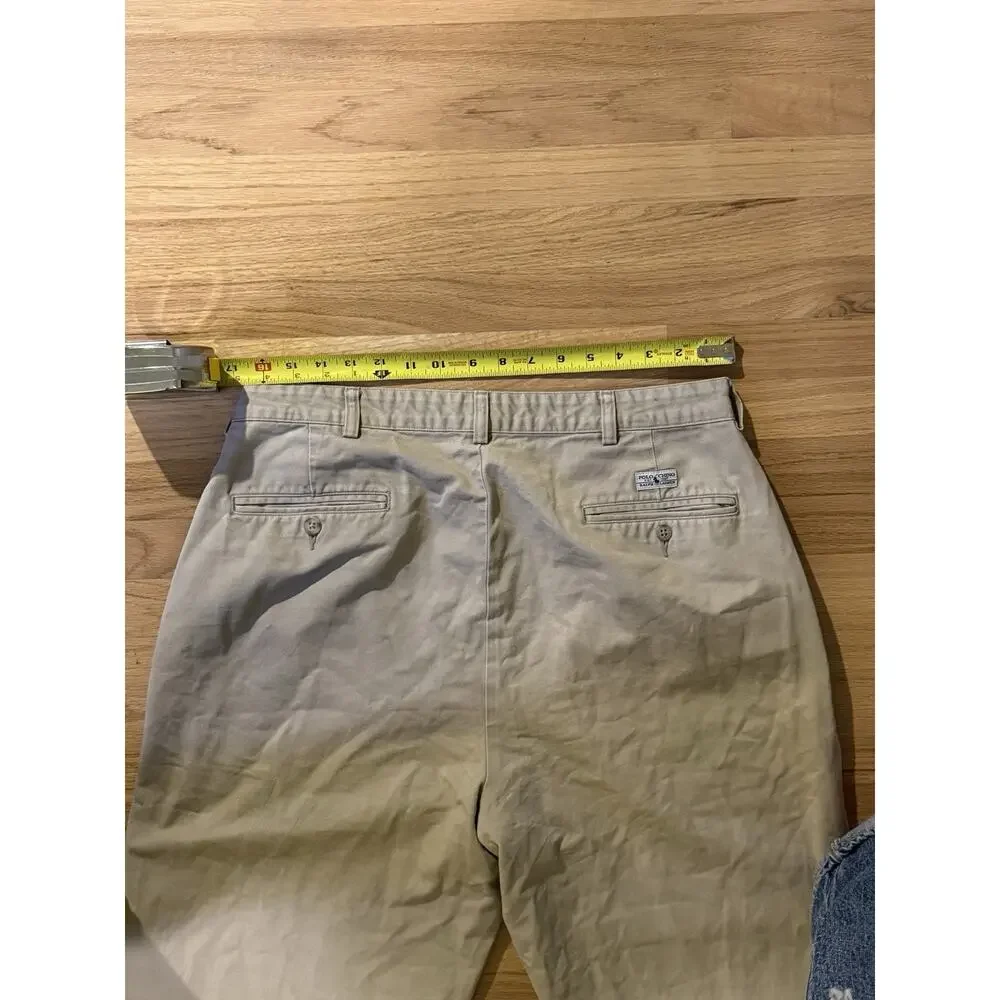 Vintage Polo Ralph Lauren Andrew Chino Pants Khaki Pleated Frayed Cropped 34x28